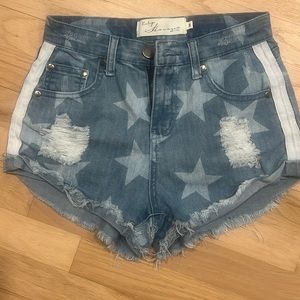 Light wash vintage Havana, denim, stripe, and star shorts